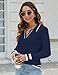 Micoson Women's Cable Knit Polo Sweater Jumper Fall Long Sleeve Pullover Tops Slouchy Preppy Outfits (Navy Blue White Stripe,S)