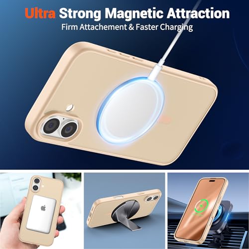 Image of SUPFINE Magnetic for iPhone 16 Case (Compatible with MagSafe) (10 FT Military Grade Drop Protection) Slim Translucent Matte Shockproof with Anti-Fingerprint Phone Case,Sand Pink
