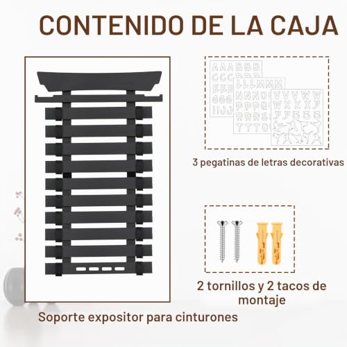Expositor de cinturones de artes marciales de pared para 10 cinturones de karate 6