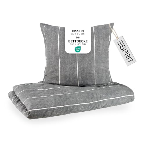 Esprit Bettwäsche 155x220 Baumwolle 100% Renforcé Anthrazit Überlänge – Ansicht 1