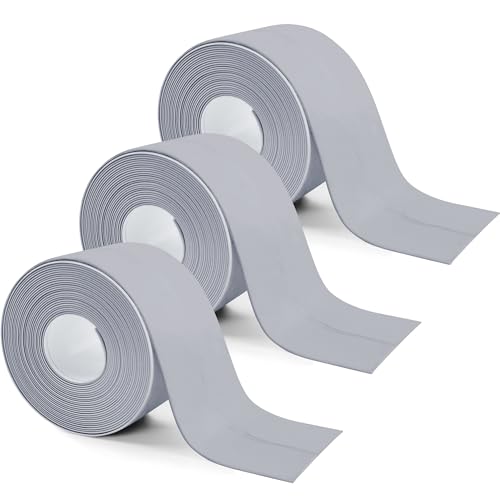 Image of 3 Rolls 10.5 Feet Caulk Tape Toilet Caulking Strip Self Adhesive Bathroom Sealing Peel and Stick Caulk Strip for Bathtub, 1.5 Inches (Grey)