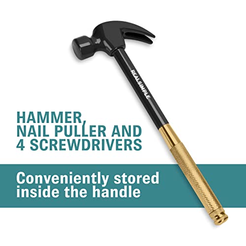 Real Simple All You Need 6-In-1 Hammer And Screwdriver Set | Includes Phillips Head Screwdriver, Flat Head Screwdriver And Nail Puller | Ultimate Home Improvement Multi Tool | Gold #TOP4
