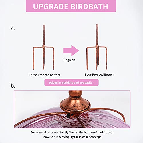 Image of MUMTOP 31 Inch Height Glass Birdbath Birdfeeder with Metal Stake Garden Yard Outdoor