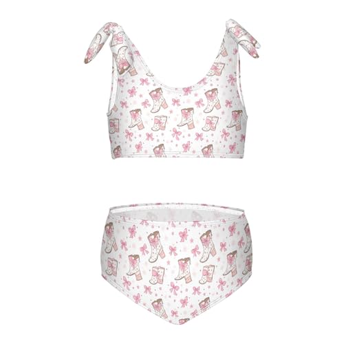 Image of Wusikd Pink Bows Girls Swimsuits Two Piece Hearts Ribbons Swimwear Bikini Set for for Girls Size 11-12T