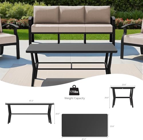 Image of Aluminum Patio Furniture Set with Rectangular Coffee Table, 5 Seats Outdoor Patio Conversation Sets w /5.1 inch Cushions,Patio Conversation Sets for Garden, Backyard, Porch-Sand