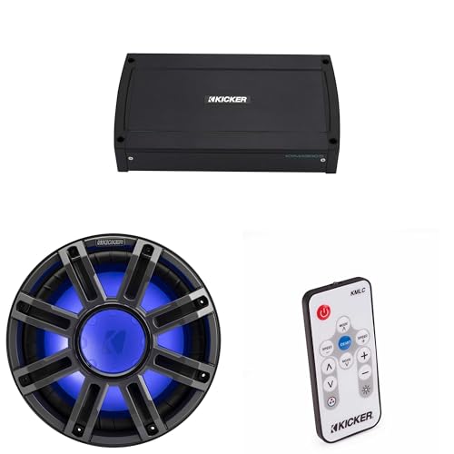Kicker 51MWF124 - MWF 12-Inch Premium Marine Subwoofer (Free-air) 4-ohm & 48KXMA9005 Marine Amp Bundle (Includes LED Remote)