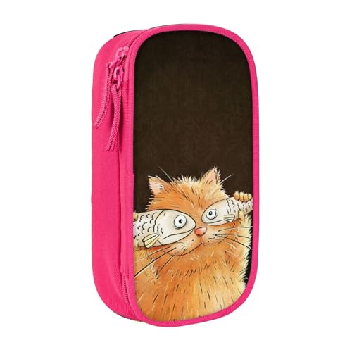 魚のメガネをかけている猫ペンケース 文具 ファッション 収納 筆袋 多功能 中の高校生 軽い量 男女通用 鉛筆の箱 学生 児童 誕生日 入学 贈り物 包 収納包 Pink
