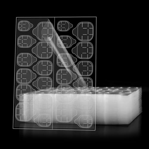 Sanas Nail Stickers (192 Pcs) 8 Sheets Nail Glue Sticker for Press On Nails Stick Extension Stickers Double Sided Adhesive Sticker Jelly Nails Water Proof Glue (192 Pcs) (Transparent)