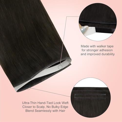 Image of Easyouth 18In 90g Tape in Weft Hair Extensions Human Hair Brown, Seamless | Tape in Extensions Human Hair Dark Brown, 4pcs, Reusable, Easy Diy Application, for Girls, Genius Weft Remy Hair Extension