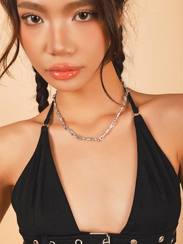 Sacina Silver-tone Barbed Wire Chain Necklace 16/18/20/22 in, Gothic Emo Punk Grunge Necklace, Goth Jewelry, Christmas Jewelry Gift for Women2