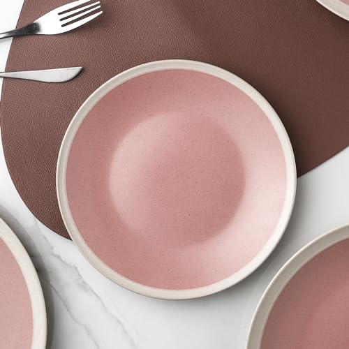 Image of Stone Lain 16-Piece Stoneware Dinnerware, 2-Tone, Speckles, Pink and Cream, 16 Piece Set