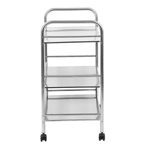 Carro de almacenamiento de cocina de 3 niveles, de acero inoxidable, carrito de servicio rodante con rueda de bloqueo para cocina, hoteles, restaurantes y hogares de cuidado-61*36*75 cm-plata