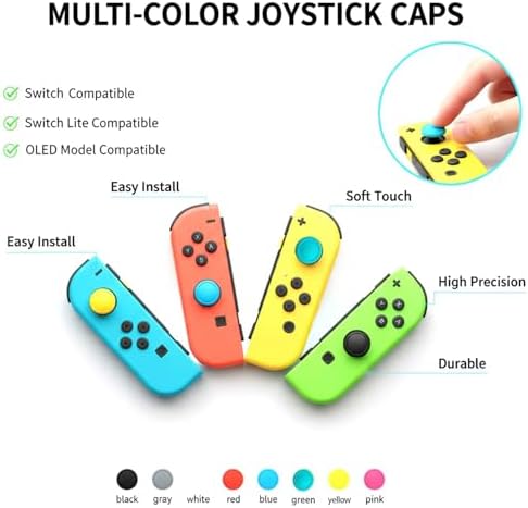Ferkurn Joystick Replacement Cap Thumb Grip for Switch OLED Joycon & Switch Lite, Joycon Grip Button Stick Cover 3D Analog Cap Skin Replacement Part Repair Kit Accessories, 6PCS - 3