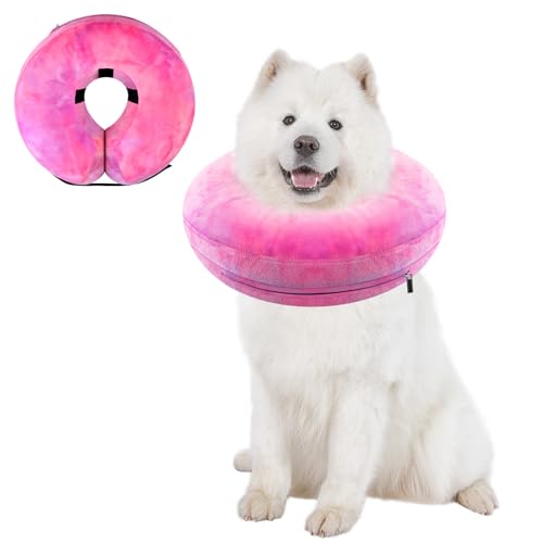 Image of Dog Cone, Uadonile Inflatable Cone Collar for Dogs and Cats, Dog Neck Collar Recovery E-Collar Alternative After Surgery, Elizabethan Collar for Dogs Recovery(Tie-dye Rose Purple, L)