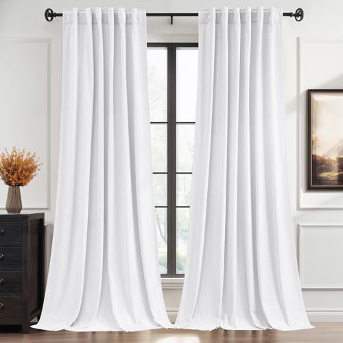 Image of StangH Bleach White Velvet Curtains 90 Inches Long for Master Bedroom, Luxury Soft Creamy Drapes, Thermal Insulated Privacy Window Panels, W52 x L90, 2 Panels