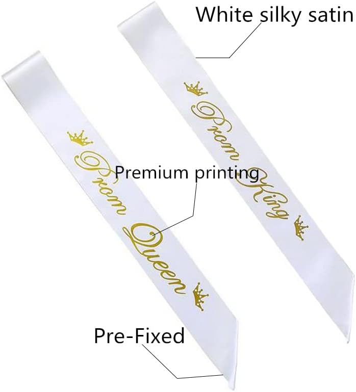 2 Pack Prom King and Prom Queen Satin Sash Kit School Graduate Party Décor Accessories