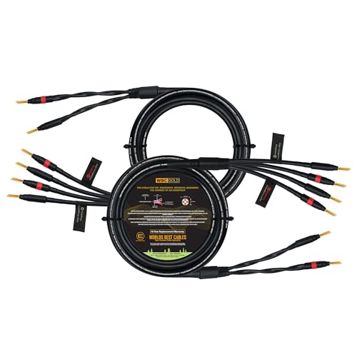 WORLDS BEST CABLES 10 Foot WBC-GOLD-LOCAP-SPKR-12 AWG - Low-Capacitance - Low-Inductance - High Purity OFC - Audiophile HiFi Bi-Wire Speaker Cable Pair with Eminence Gold Banana Plugs