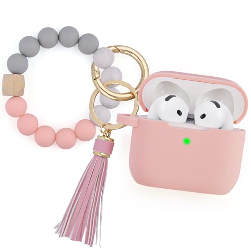 Image of Apple AirPods 4 Case, Cute Apple AirPods 4 Case Cover for Women Girls, Silicone Protective Case with Bracelet Keychain (Pink, AirPods 4 Case)