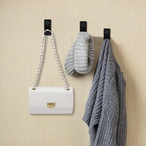 12 Stück Haken Schwarz zum Schrauben, Garderobenhaken, Wandhaken Garderobe mit Schrauben für Wohnzimmer, Badezimmer, Tür, Schrank, Schlafzimmer zum Aufhängen von Jacken, Hüten, Mänteln, Handtaschen