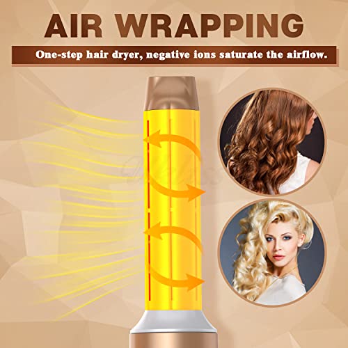 Hot Air Hair Blow Dryer Brush Set, 7 In 1 Hot Air Brush Styler Dryer And Volumizer With Negative Ion Anti-Frizz 110,000 Rpm High Speed Hair Brush Blow Dryer Straightener For Women, Gold White #TOP3
