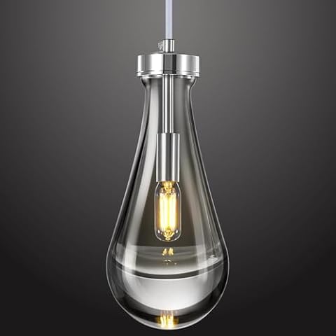 LIANGMH Raindrop Pendant Lights Kitchen Island Teardrop Chrome Hanging Light Fixtures Clear Solid Glass Pendant Light Modern Chandeliers for Dining Room Porch Corridor Living Room… Cover