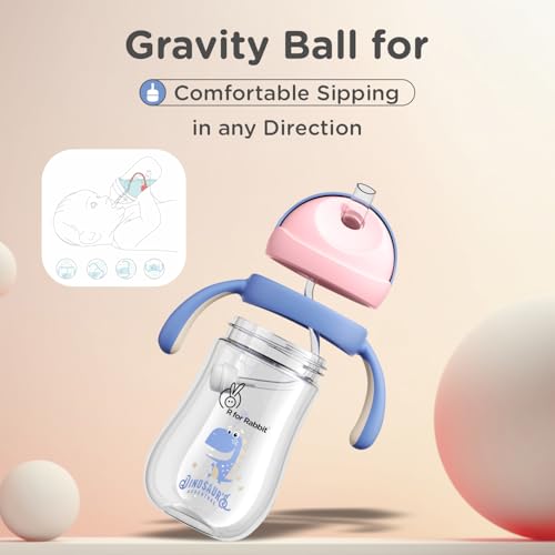 Image of R for Rabbit Tritan Dino 320ml Straw Sipper for Kids | Twin Handle Non Toxic BPA Free Soft Silicone Straw Sippy Bottle | Leak Proof Drinking Sippy Cup for 12+ Months Kids (Pink Blue)