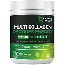 NATURE TARGET Collagen Powder for Women, Multi Collagen Peptides with Multivitamin & Digestive Enzyme Energy Blend, Supports Skin, Hair, Nail & Joint, Non-GMO, 35 Servings.
