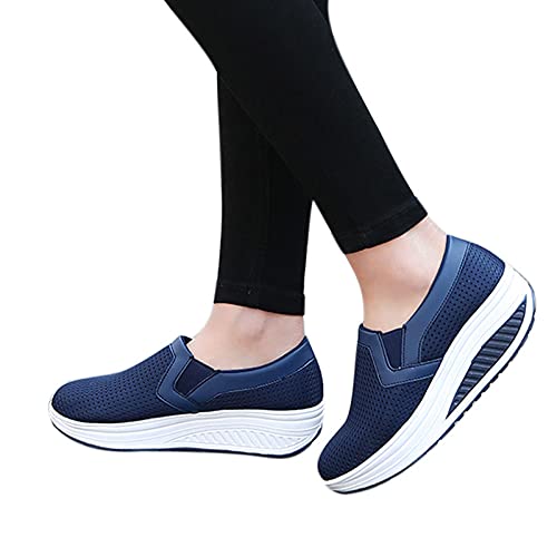 oiangi Women Wedge Shoes Breathable Mesh Sneakers Slip On Comfort Walking Shoes Fashion Casual Solid Color Round Toe Non-Slip Platform Sports Shoes4