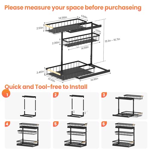Image of Under Sink Organizer and Storage for Bathroom and Kitchen - 1 Pack 3 Tier