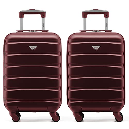 Flight Knight Suitcase Set of 2 Travel Carry-Ons Lightweight Luggage 4 Wheel ABS Hard Shell Ryanair Cabin Bags 55 x 40 x 20 (Priority) Small Suitcase Approved for Over 60 Airlines- easyJet, Jet2