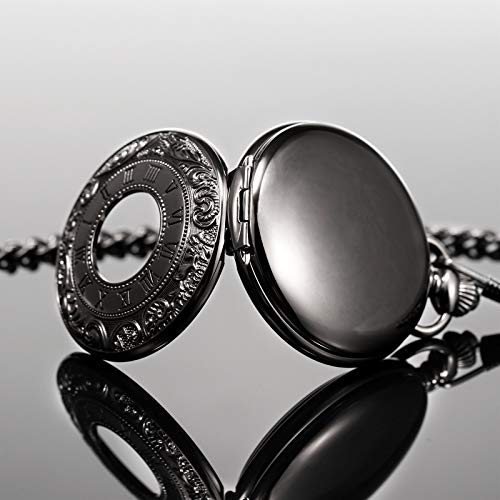Image of TREEWETO Men's Mechanical Skeleton Pocket Watch for Mens Women Blue Roman Numerals Dial Double Case Pocket Watches
