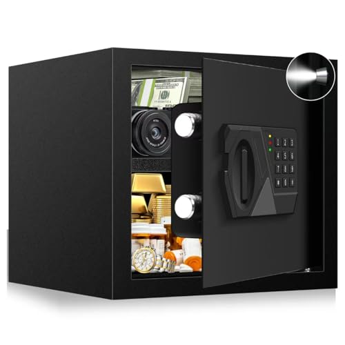 1.6 Cu ft Small Fireproof Safe Box, Digital Security Home Safes Water and Fireproof with Electronic Keypad Keys and Alarm System, Fire Safe for Home Money Medicine Valuables