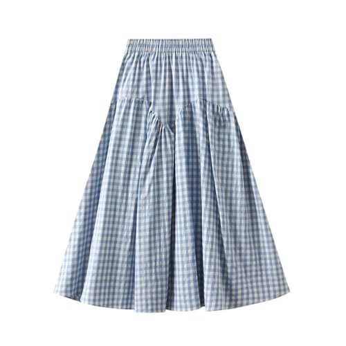 Womens Retro Plaid A-Line Skirts Fashion High Waisted Midi Casual Loose Beach Skirt2