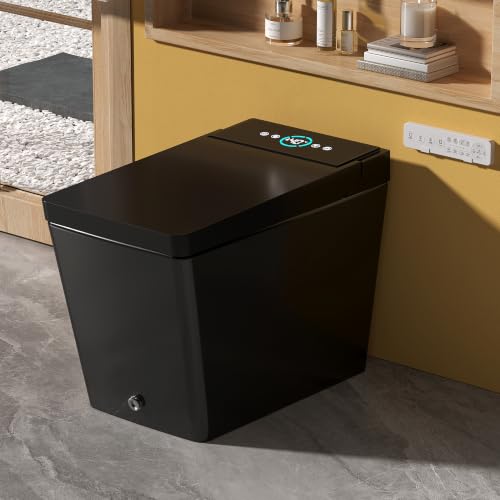 WinZo Black Smart Toilet with Bidet Built in, Tankless Bidet Toilet with Heated Seat, Auto Flush/Auto Open/Close, Instant Warm Water & Dryer, Night Light, LED Display for Modern Bathroom, Matte Black miniatura 1