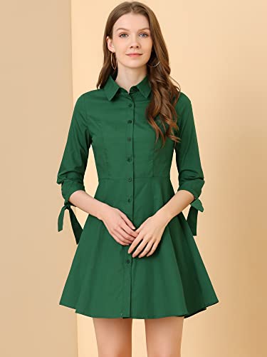 Image of Allegra K Shirt Dress for Women's Button Down Cotton A-line Dress