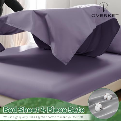 Image of 1000 Thread Count Egyptian Cotton Sheets Queen Size Set 4PCS Sateen Weave Soft Breathable 16-Inch Deep Pocket（Queen,Lilac）