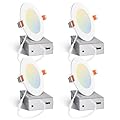 Amico 4 Pack 4 Inch 5CCT Ultra-Thin LED Recessed Light with Junction Box, 2700K/3000K/3500K/4000K/5000K Selectable, 10W Eqv 60W 700LM Brightness Dimmable Canless Wafer Downlight, ETL & FCC