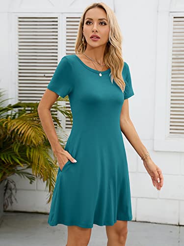 Image of KORSIS Summer Women's Dress Casual T-Shirt Short Sleeve Dresses Swing Flowy Beach Vacation Work Sundress with Pockets