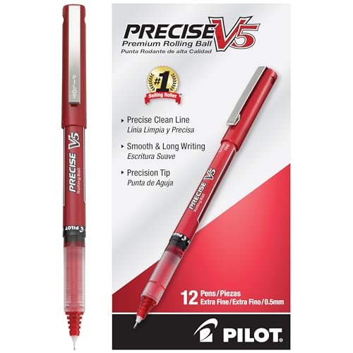 PILOT Precise V5 Stick Pens, Extra Fine Point 0.5mm, Red, 12-Pack | Office-ready notes, red ink pen for school and work, rolling ball, liquid ink, liquid ink rolling ball stick pens - image 1