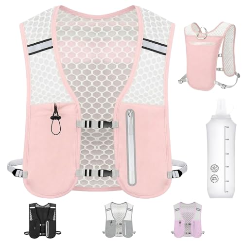 Katroiy Running Hydration Vest Adjustable Chest Straps Running Vest for Women Men with 500ml Soft Flask Lightweight Runners Vest Women for Hiking Trail Running Cycling Race Marathon(Pink)