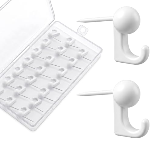 Image of Jetec 30 Pieces Metal Push Pin Hangers Pin Wall Hooks Picture Hanging Picture Nails Frame Oil Painting Hooks on Wooden or Fabric Wall for Home or Office (White)