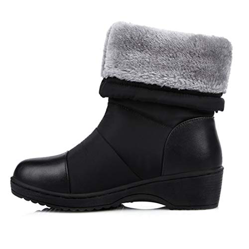 VOKLIN Women's Winter Mid Calf Snow Boots Waterproof Rain Fur Lined Elastic Platform Cold Weather Snow Boot4