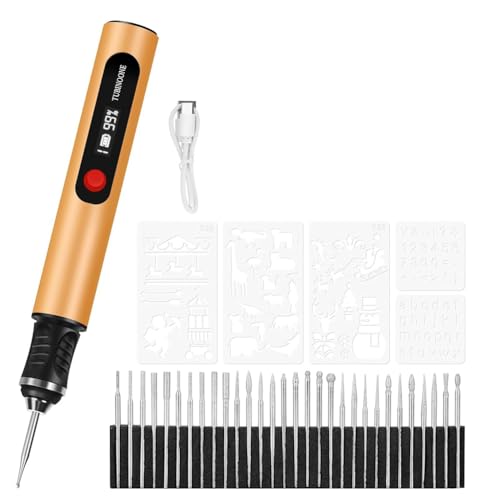 Tsudoku Bolígrafo de Grabado para Artistas y Aficionados Al Bricolaje. Graba en Más de 50 Superficies. Ideal para Principiantes. Recargable. Incluye 30 Puntas y Guía de Maestría B