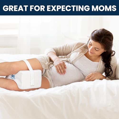 Everlasting Comfort 100% Pure Memory Foam Knee Pillow with Adjustable & Removable Strap and Ear Plugs - Leg Pillow for Sleeping