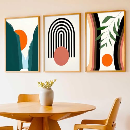 Image of kotart Home Decor Boho Painting Decorative Wall Art | Aesthetic Poster With Frame For Living Room Bed Room Hotel Wall Decor Digital Reprint Set of 3 (20x30 Inch)