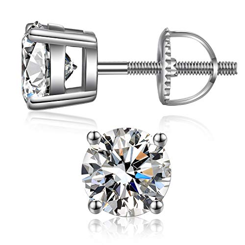 Stud Earrings with Screw Back, 925 Sterling Silver Cubic Zirconia Round Cut/Square Cut Stud Earrings for Women and Men, Long & Thick Post, 4MM-8MM