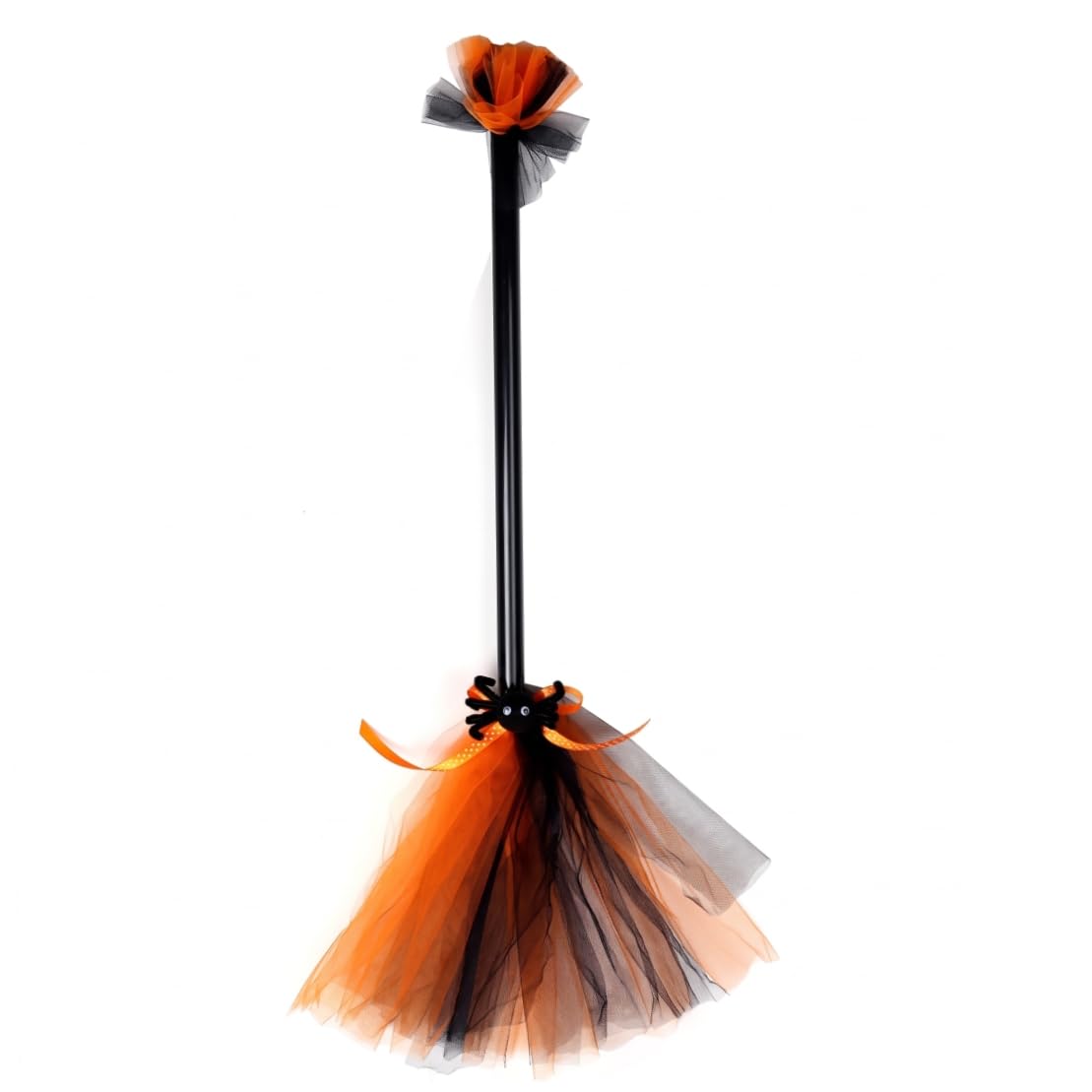 Witch Broom for Kids, Halloween Witches Broom With Spider & Mesh Accents, Orange