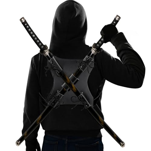 Arrowbash Sword Back Holster Holder Katana Leather Sword Carry Case Shoulder Frog Belt Adjustable Sheath for Hero Anime Costume Halloween Cosplay Costume Medieval Renaissance Warrior(Black Style 1)