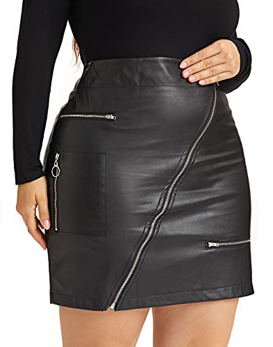 PYL Women’s Plus Size Zipper PU Faux Leather Skirt Short High Waist Mini Bodycon3