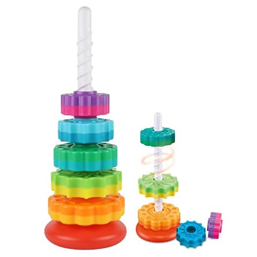 JUXUE Baby Spinning Stacking Toys for Toddlers 1-3, Rainbow Ring Stacker Montessori Toys for Babies 6-12 Months, 1 2 3 One Year Old Girl Boy Christmas Birthday Gifts, Autism Sensory Learning Toy
